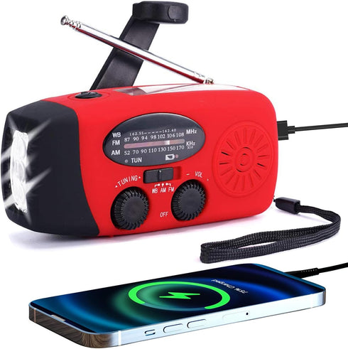 FM/AM/NOAA Weather Radio Mini Emergency Survival Hand Crank Solar Portable with 3 LED Flashlight