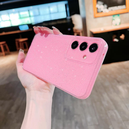 Compatible with Samsung Galaxy S23 FE Case, Cute Neon Bright Color Glitter Bling Thin Slim Shockproof Case, Pink