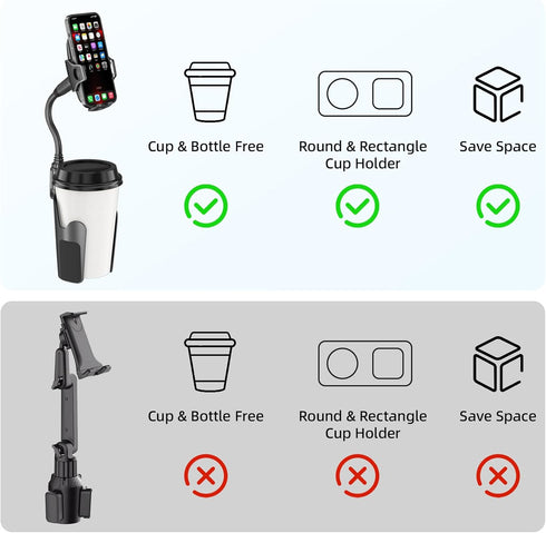 360 Cup Phone Holder for Car with Adjustable Long Gooseneck, Cell Phone Holder Mount for Car | Truck | Golf Cart