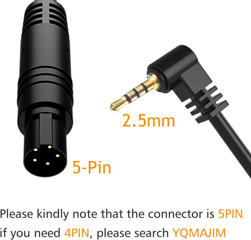 5 Pin Dash Cam Cable, 33 Ft 2.5mm Male to 5 Pin Backup Camera Cord for Pick-up Trucks, Trailer, RV, SUV