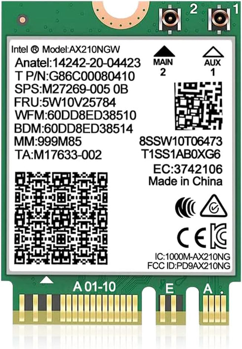 WiFi 6E Wireless Card, Intel AX210 NGW Bluetooth 5.3 Tri-Band 5400Mbps Network Adapter for Laptop, Supports Windows