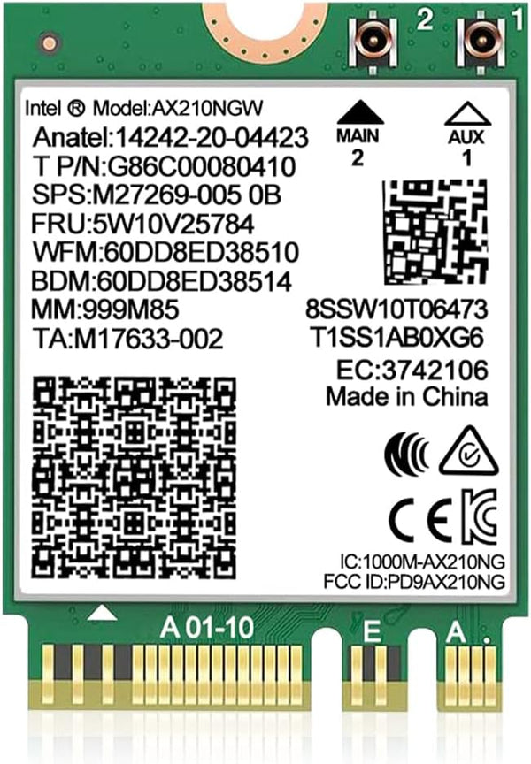 WiFi 6E Wireless Card, Intel AX210 NGW Bluetooth 5.3 Tri-Band 5400Mbps Network Adapter for Laptop, Supports Windows