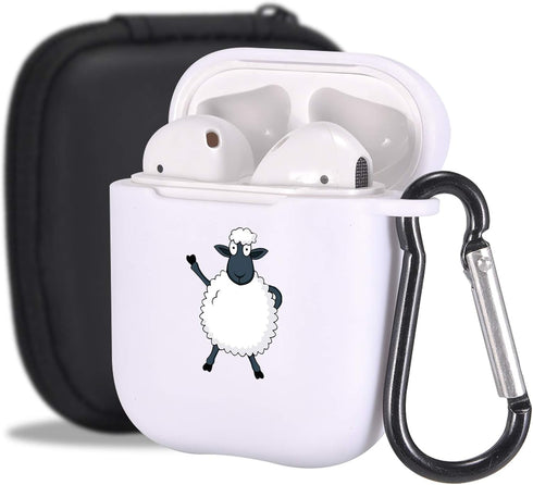 MAYCARI Cute Sheep AirPods Case with Keychain, Soft TPU Cover Compatible with Apple AirPods (White)