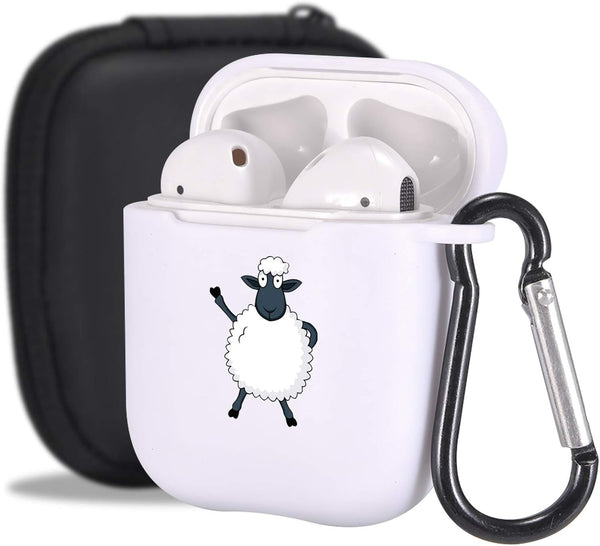 MAYCARI Cute Sheep AirPods Case with Keychain, Soft TPU Cover Compatible with Apple AirPods (White)