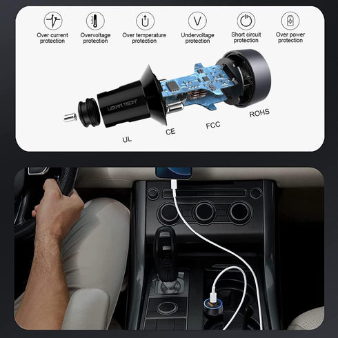 USB C Car Charger Fast Charging - LEXAA TECH 58W USB Car Charger Adapter Dual Port PD&QC 3.0 Compatible with iPhone 15 14 13 12 Pro Max X XR XS Samsung Galaxy Note 20/10 S23/22/21 Google Pixel