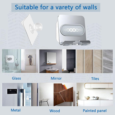 Shower Phone Holder with 2PCS Adhesive Stickers, Wall Mount Stand for Bathroom and Kitchen (Silver-Gray)