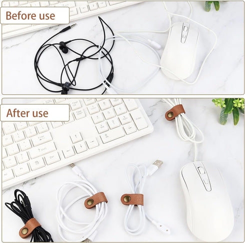 5 Pieces PU Leather Cord Organizer, Reusable Cable Keeper for Headphones and Earbuds (Brown)
