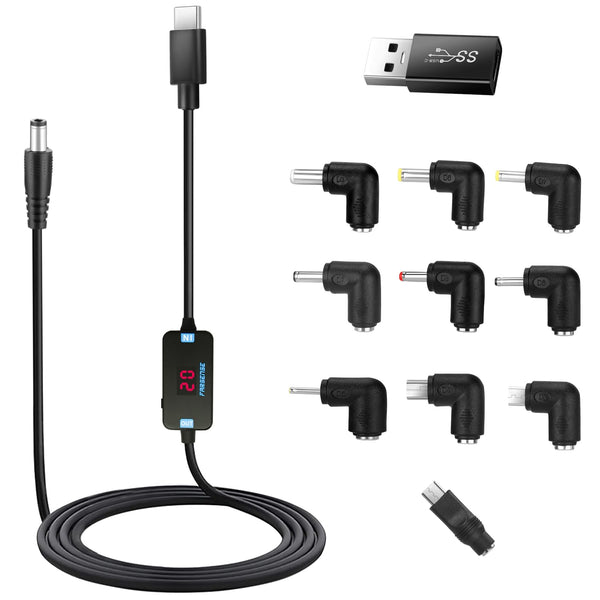 FARSENSE USB C to DC Adapter, 3.3ft Barrel PD Trigger Cable with 10 Connector Tips, USB to DC Power Cable