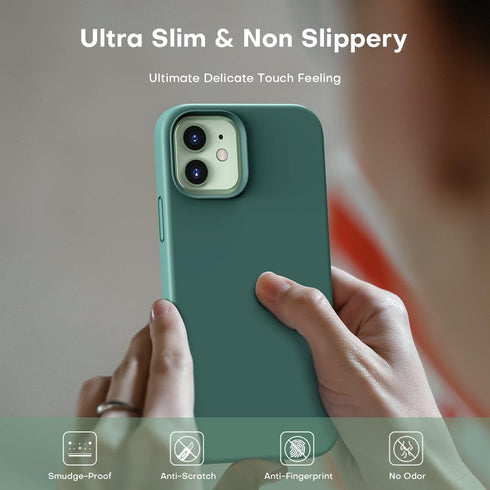 TOCOL Slim Silicone Case for iPhone 12/12 Pro 6.1 Inch, Precise Fit, Anti-Slip, Drop Protection, Midnight Green