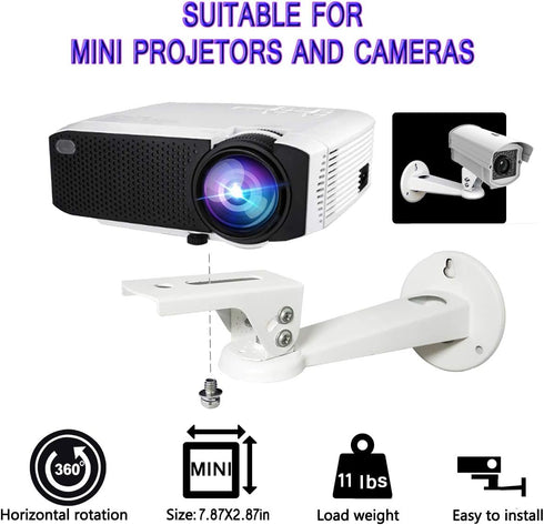 2-Be-Best Adjustable Projector Wall Mount for Mini Projectors, Load 11 lbs, Length 7.9" with 1/4" Mounting Screw, White