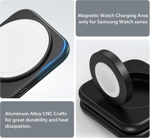 Aluminum Alloy Wireless Charger for Samsung, Foldable 2 in 1 Travel Wireless Charging Station Compatible with Samsung