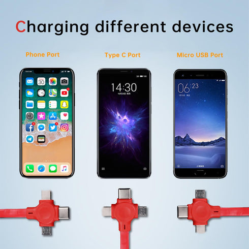 6 Pcs Three in One Charging Cable Roll, Data Transfer, 3 in 1 Charging Cable Retractable, Phone Holder, Compatible USB C(Type-C)/Micro USB/IP, Compatible with Phone, Android, Tablets