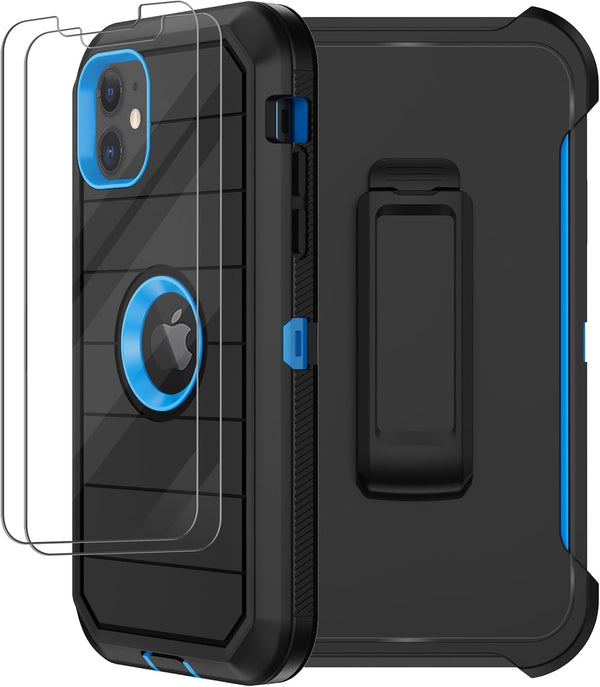 iPhone 11 Case with Belt Clip Holster, 2 x Screen Protector, Military Grade Heavy Duty Shockproof Dust-Proof Cover