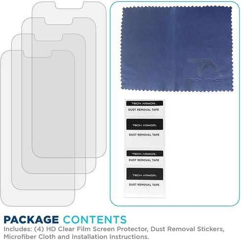 Tech Armor HD Clear Film Screen Protector 4 Pack for iPhone 14 Plus (2022) & iPhone 13 Pro Max (2021) 6.7" 5G.