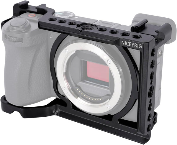 NICEYRIG Cage for Sony Alpha A6700 Mirrorless Camera with QD Hole, NATO Rails & Cold Shoe Mounts