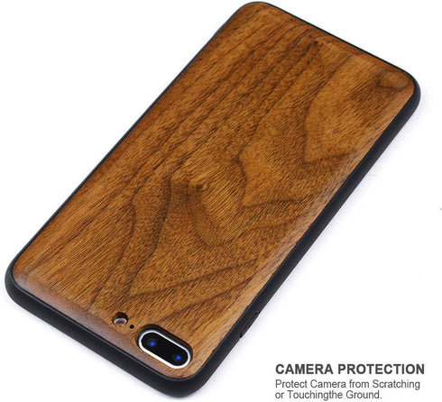 Wood Case for iPhone 7 Plus/8 Plus, Real Natural Wood, Slim Shockproof Hybrid Cover (Walnut)