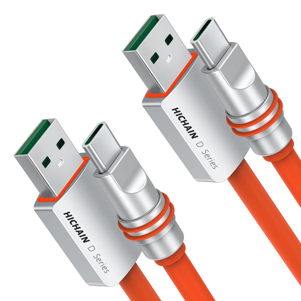 USB C Charger Cable Pack of 2, Orange 6.5 ft, 100W Type C Fast Charging Cord USB A to USB C Data Sync for Phone Samsung
