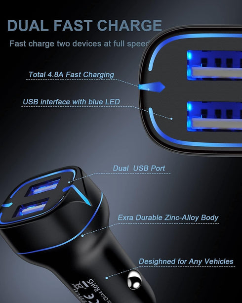 Phone Car Charger, Dual Port Cigarette Lighter Adapter + 2Pack-3FT Lightning Cables for Fast Charging iPhone 14 13