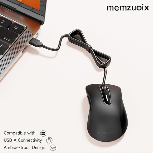 memzuoix Wired Mouse, USB Computer Mouse 1200 DPI, Ergonomic Design with 5FT Cord for Laptop, PC, Desktop