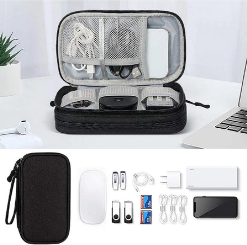 Electronic Organizer Bag, Waterproof Portable Travel Cable Storage Bag, Multifunctional Cord Storage Case for USB Drive, Dard Drive, Power Bank, Charger, Mouse, USB Cable, Headphones - Black