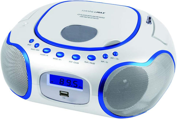HANNLOMAX HX-309CD Portable CD/MP3 Boombox, AM/FM Radio, Bluetooth, USB Port for MP3 Playback, Aux-in, AC/DC Operated