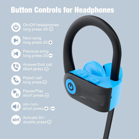 Boean Bluetooth 5.3 Headphones, Wireless with 16 Hours Playtime, IPX7 Waterproof Over Ear Earphones for Sports
