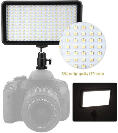 LED Video Light W228, 3200K/6000K LED Light Panel Lamp for Nikon, Canon, Sony Digital Cameras