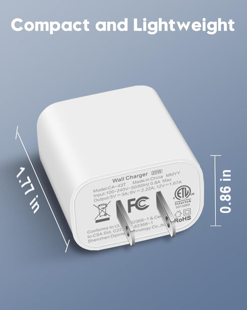 20W Fast Charger for iPhone 15/15 Pro Max, iPad Pro 12.9/11 inch, 2 Pack Fast Wall Charger Block with 10FT USB C to C