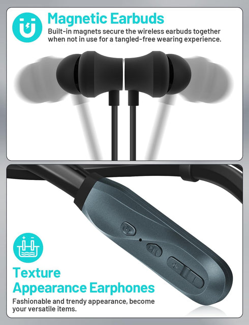 200H Headset Neckband Bluetooth Headphones, Long Playtime Wireless Stereo Neckband Earbuds with Microphone, Waterproof