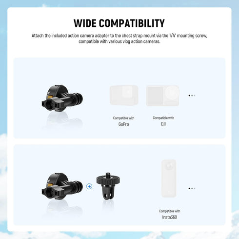 NEEWER Chest Mount Harness for Action Camera, Adjustable Hand Free Chest Strap for GoPro DJI Osmo