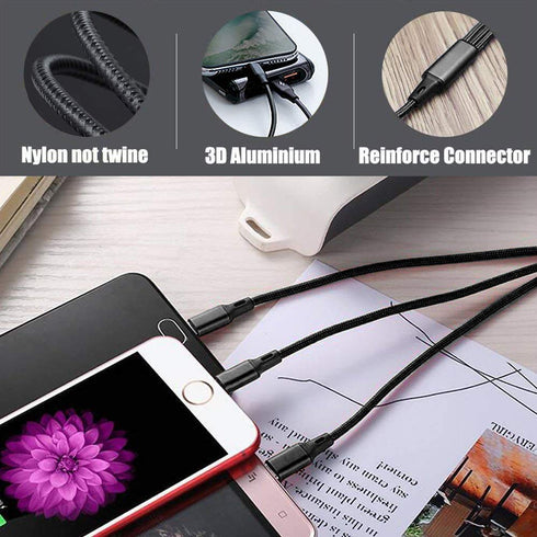 3 in 1 Fast Charger Cable 3A, Multi USB Connector for Phone 12, 11 Pro, Samsung Galaxy, 4FT/2Pack (Charging Only)