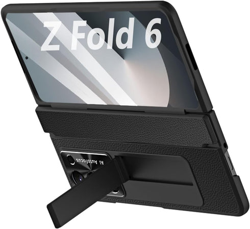 Rugged PU Leather Protective Phone Case for Samsung Galaxy Z Fold 6 with Screen Protector, Hinge Protection, Camera