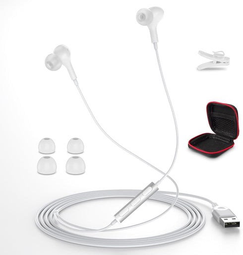 USB Headphone for PC Laptop, Magnetic Wired Earbuds with Microphone Control, Noise Canceling In-Ear Silicone Cap for