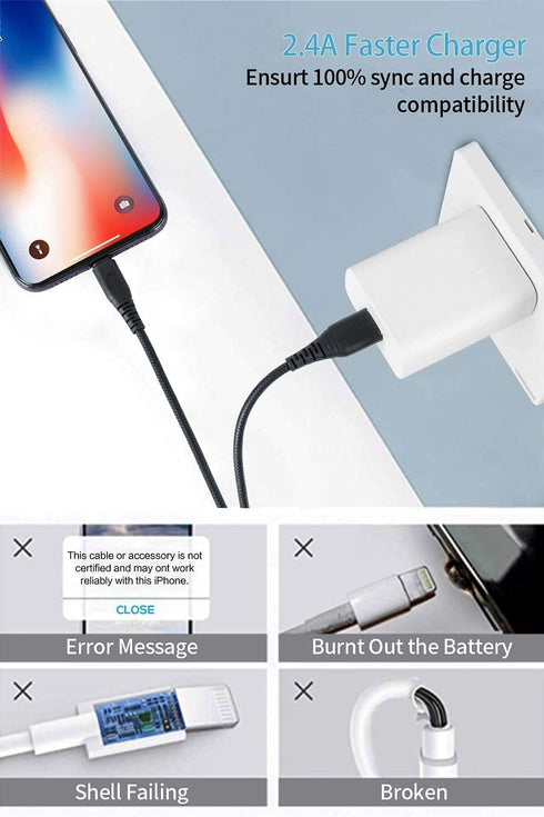 Cabepow 6 FT Apple MFi Certified Lightning Cable for iPhone 14 13 12 11 Pro Max, Fast Charging, 2-Pack