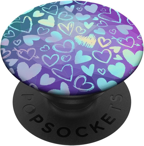 Rainbow Modern Hearts Teal Purple Polygon PopSockets Standard PopGrip