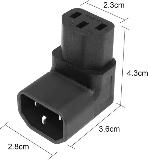 YACSEJAO IEC 320 Male C14 to 90 Degree Down Right Angled C13 Power Extension Adapter, 2PCS