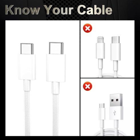 Quntis USB C Cable, USBC to USBC Fast Charging Cable Nylon Braided (6ft 60W) for iPhone 15, iPad Mini 6, MacBook Pro