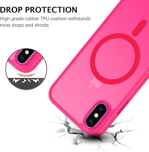Telaso iPhone X/XS Case - Slim, Shockproof, Anti-Scratch, Matte Back, Hot Pink, Compatible with MagSafe Wireless