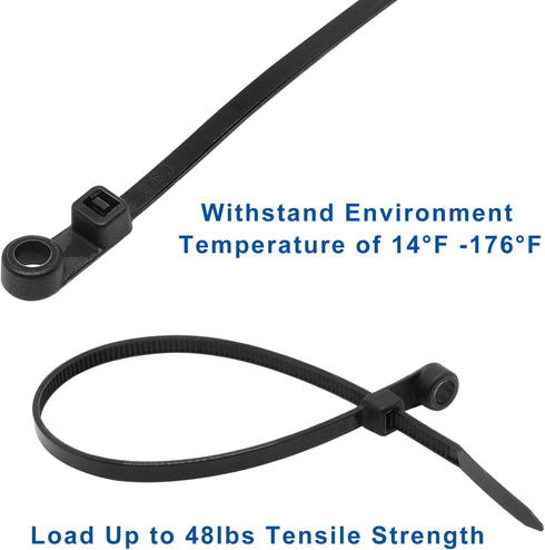 Zip Ties with Screw Hole, 8 inch 48lbs Heavy Duty Nylon for Indoor & Outdoor (Black, 300pcs)