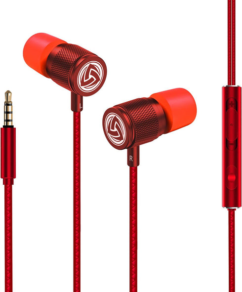LUDOS Ultra Wired Earbuds, In-Ear Headphones with Microphone, Noise Isolating Ear Buds for iPhone and Samsung (Red)