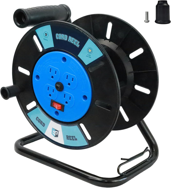 EP Extension Cord Storage Reel with 4-Grounded Outlets, Heavy Duty Open Cord Reel for 12/3 14/3 16/3 Power Cords,