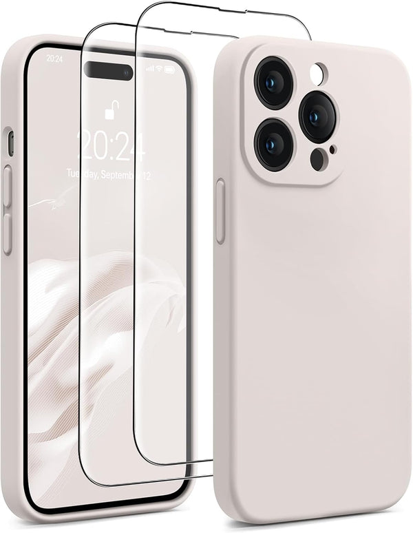 AOTESIER iPhone 14 Pro Max Case, 6.7" Silicone, Shockproof, Anti-Scratch, Stronger Camera Protection + 2 Screen
