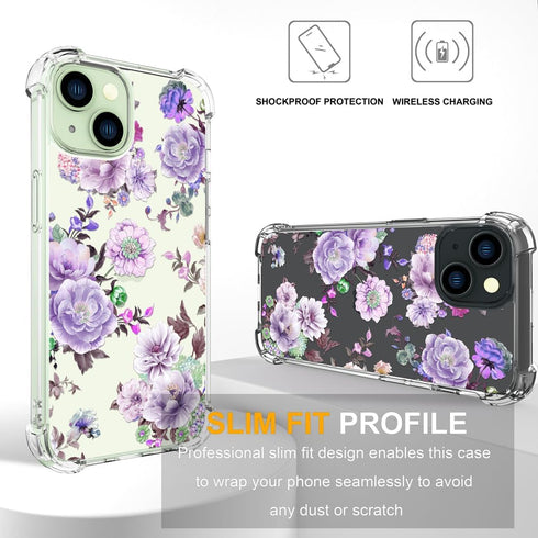 ENDIY 15 Compatible for iPhone Cases with Design, Cute Transparent Phone Case for Women Girls Girly with Heavy Duty