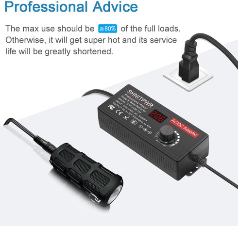 SHNITPWR 144W Universal Power Supply, Adjustable DC 36V 30V 24V 20V 19V 14V 12V 9V AC/DC Adapter, 100V~240V AC to DC