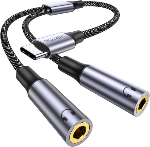 MOSWAG USB C to Dual 3.5mm Female Headphone Splitter, Type C to Dual 3.5mm Adapter for Pixel and Galaxy Devices