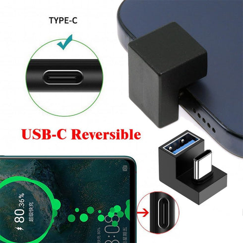 xiwai 180 Degree Up & Down Angled Type-C USB-C OTG to USB 3.0 Female Extension Adapter for Cell Phones and Tablets