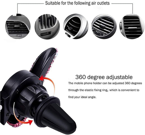 SUNCARACCL Bling Car Phone Holder, 360 Degrees Adjustable Crystal Auto Mount for Dashboard, Windshield, Air Vent