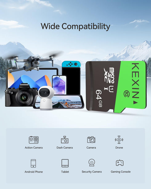 KEXIN 10 Pack 64GB Micro SD Card with SD Adapter, UHS-I C10 U1 Full HD High Speed TF Card for Smartphone, Tablet
