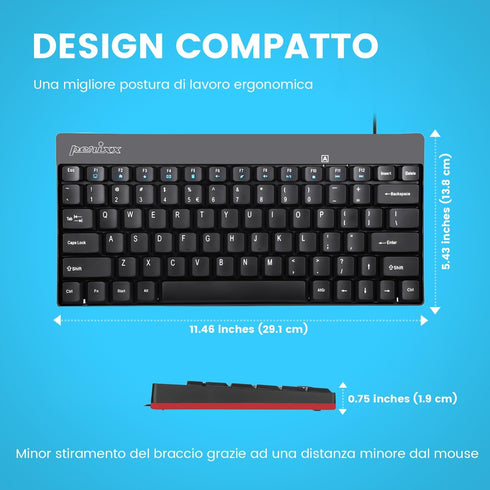 Perixx PERIBOARD-422 Wired USB-C Mini Keyboard, Black, US English Layout, USB Type C Connector