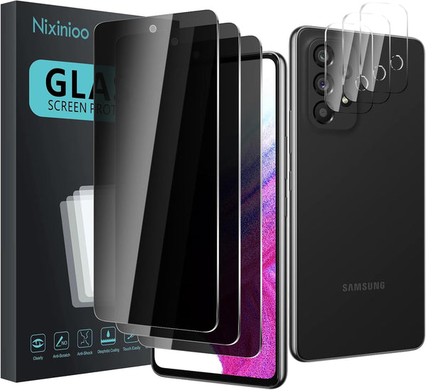 3 Pack Privacy Screen Protector + 3 Pack Camera Lens Protector for Samsung Galaxy A53, Anti Spy Tempered Glass